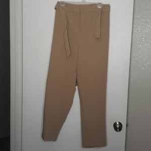 Tan belted trousers